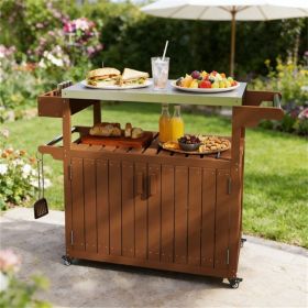 Outdoor bar cart, storage cabinet, shelf, kitchen island, brown