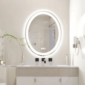 Tempered Glass Frame Mirror with Anti-Fog and Anti-Shatter Features, 28"x20" Rectangular Wall-Mounted Bathroom Mirror