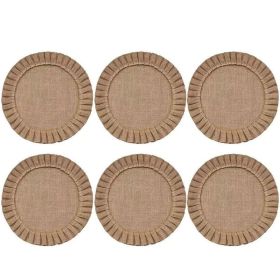 6PC 12inch A natural-style, ruffled round jute placemat, eco-friendly and non-slip