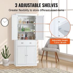 72" Kitchen Pantry Storage Cabinet, Freestanding Utility Cabinets with Doors, Drawer and 3 Adjustable Shelves, Tall Food Buffet Pantries for Kitc