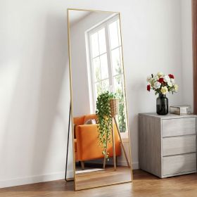 58"x19" Full Length Mirror with Stand Floor Mirror with Aluminum Alloy Frame Body Wall-Mounted Mirrors For Bedroom Bathroom (Color: Gold-rect-59IN)