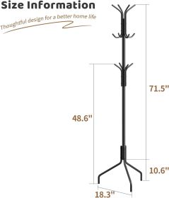 Coat Rack Freestanding Coat Tree Standing Hat Hanger Jacket Organizer Rack Metal,18.3" L x 18.3" W x 71.5" H (Color: Black)