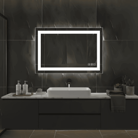 Tempered Glass Frame Mirror with Anti-Fog and Anti-Shatter Features,18"x24" Rectangular Wall-Mounted Bathroom Mirror (PS11-60: PS11-70)