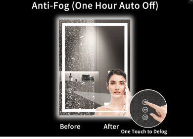 Tempered Glass Frame Mirror with LED Living Room Lighting, Triple Color Temperature/RGB, 28 "x36" Size, Smart Touch Button Lighting Control, Wall (PS005-S1R7090UL: PS005-S1R10080UL)